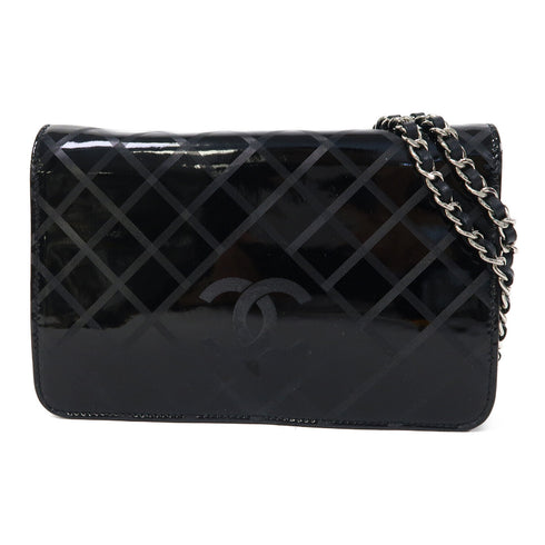 CHANEL CC SHW WOC Wallet On Chain Shoulder Bag Patent Leather Black