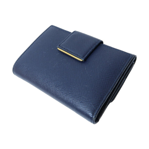 PRADA GHW Fold Wallet 1MH523 Saffiano Leather Navy