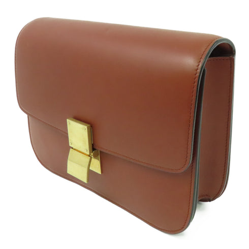 CELINE GHW Classic Box Shoulder Bag Calfskin Leather Brown
