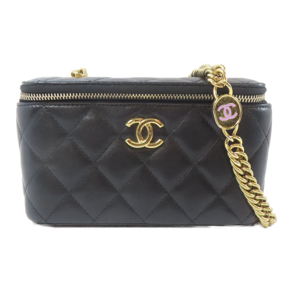 CHANEL Quilted CC GHW Vanity Bag Shoulder Bag Lambskin Leather Black
