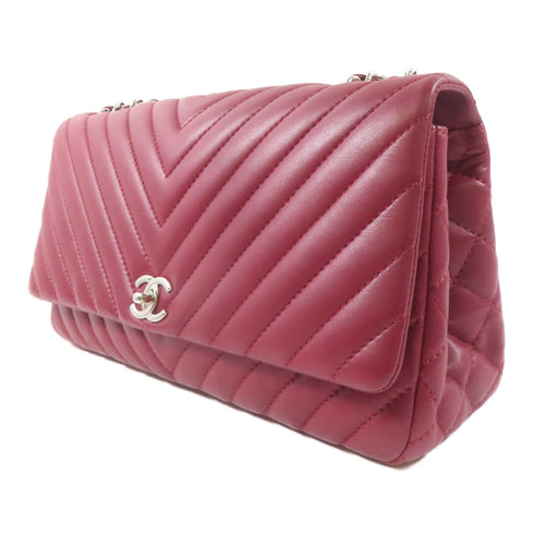 CHANEL CC SHW Chain Shoulder Bag Lambskin Leather Red