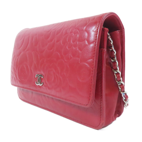CHANEL CC SHW WOC Wallet On Chain Shoulder Crossbody Bag Lambskin Leather Red