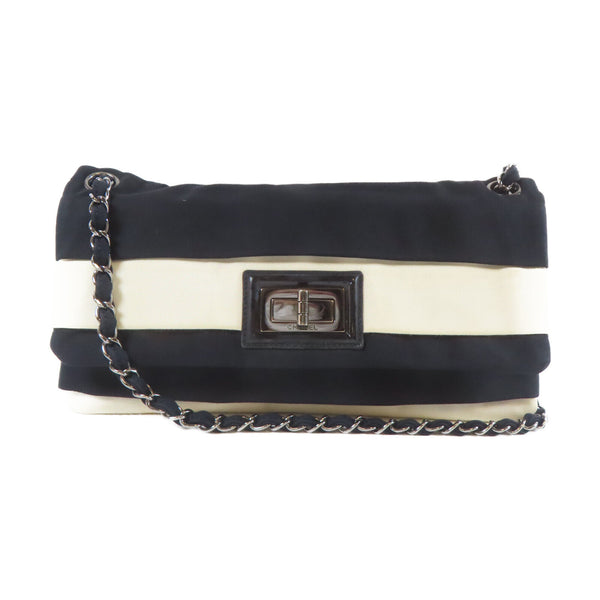 CHANEL CC SHW Chain Shoulder Handbag Canvas Black White