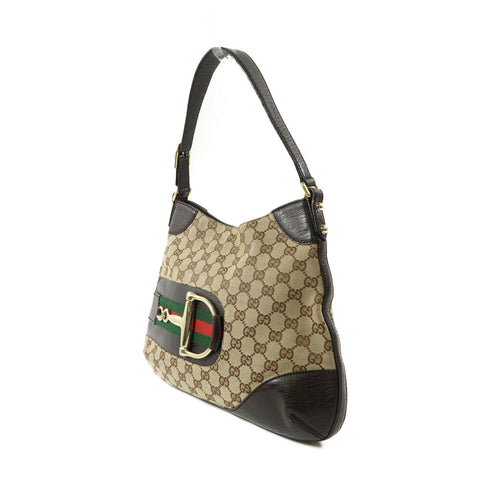 GUCCI GG GHW Horsebit Bag Shoulder Bag Canvas Brown