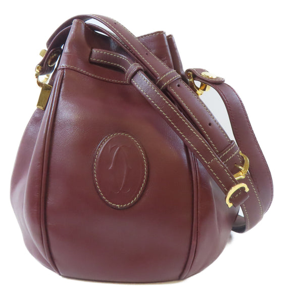 CARTIER GHW Bucket Bag Shoulder Crossbody Bag CL347029 Calfskin Leather Red