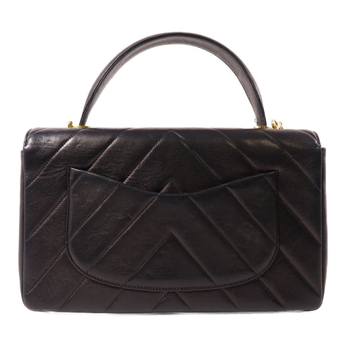 CHANEL Herringbone CC GHW Chain Shoulder Bag 2 Way Bag Calfskin Leather Black