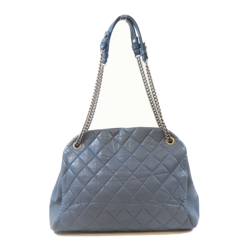 CHANEL Quilted CC Chain Shoulder Handbag Calfskin Leather Blue