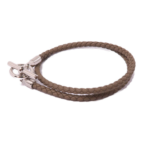 HERMES PHW Collier Glenan Necklace Leather 18/Etoupe