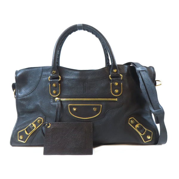 BALENCIAGA GHW Metallic Edge Part Time 2 Way Shoulder Bag 168028 Calfskin Black