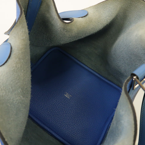 HERMES PHW Picotin MM Handbag Clemence Leather Blue v1