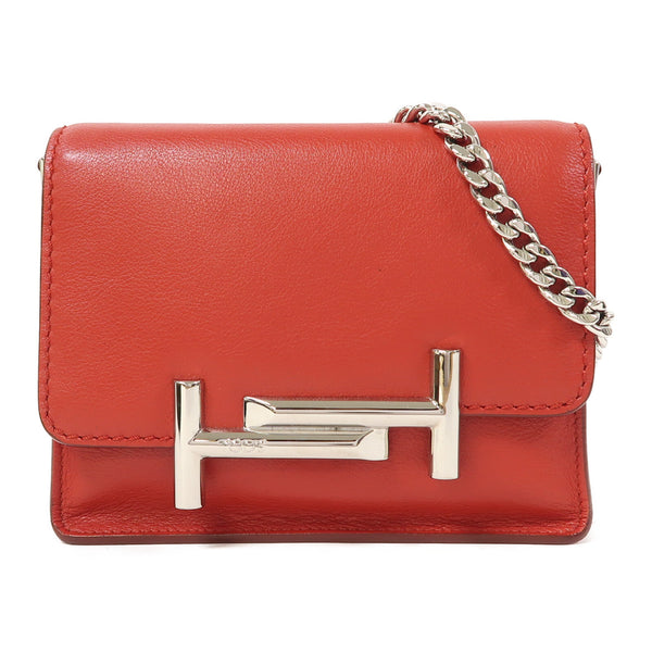 TOD'S SHW Chain Shoulder Bag Calfskin Leather Red