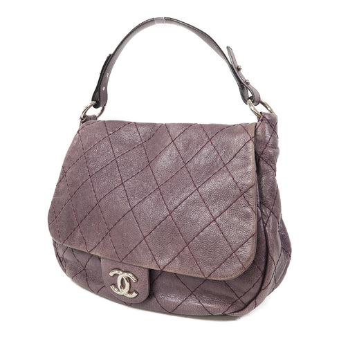CHANEL Quilted CC SHW Shoulder Bag Calfskin Leather Purple