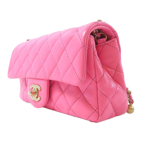 CHANEL Quilted CC GHW Chain Shoulder Bag Lambskin Leather Pink