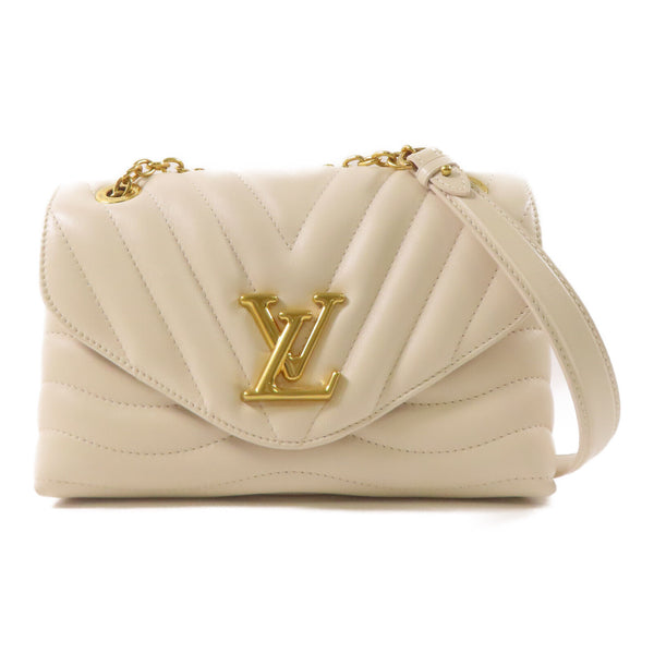 LOUIS VUITTON LV GHW New Wave Chain Bag Shoulder Crossbody Handbag Leather Beige