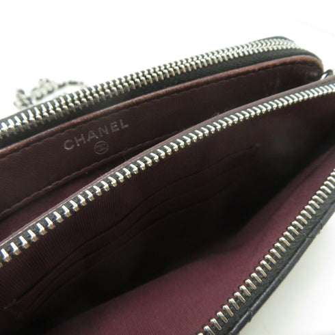 CHANEL Quilted CC SHW Chain Shoulder Bag Lambskin Leather Black v3