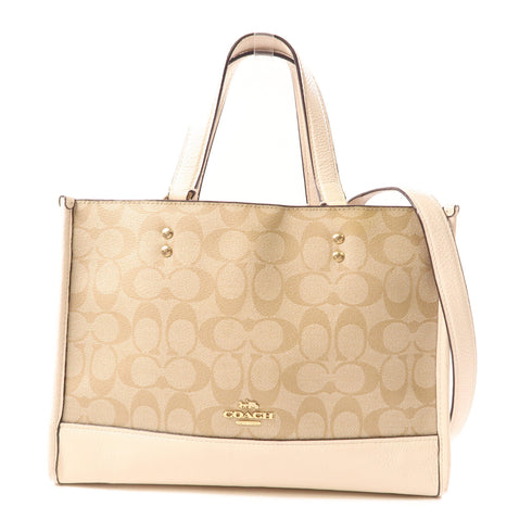 COACH GHW 2 Way Shoulder Bag Handbag Coated Canvas Leather