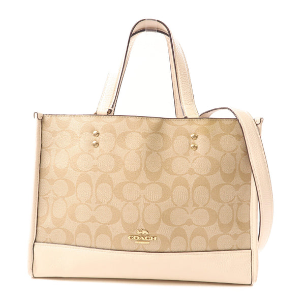 COACH GHW 2 Way Shoulder Bag Handbag Coated Canvas Leather