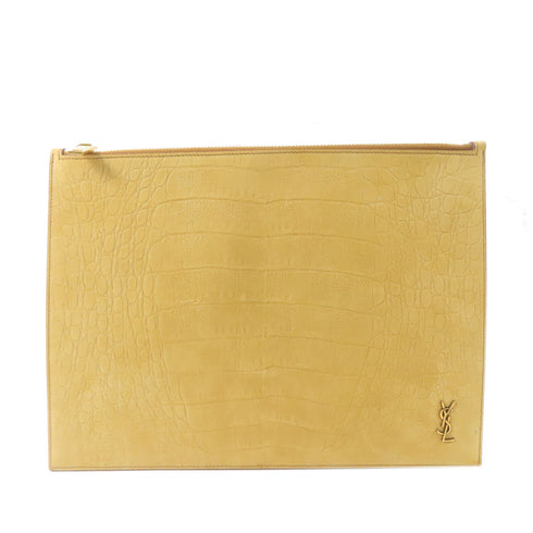 SAINT LAURENT YSL GHW Clutch Bag Suede Light Brown