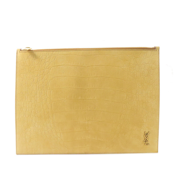 SAINT LAURENT YSL GHW Clutch Bag Suede Light Brown