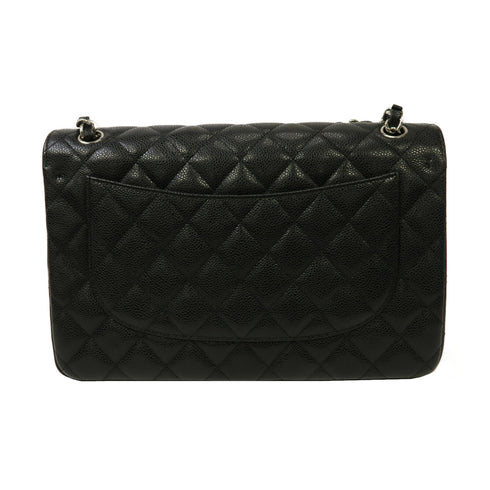 CHANEL Quilted CC SHW Classic Jumbo Chain Shoulder Bag A58600 Caviar Black