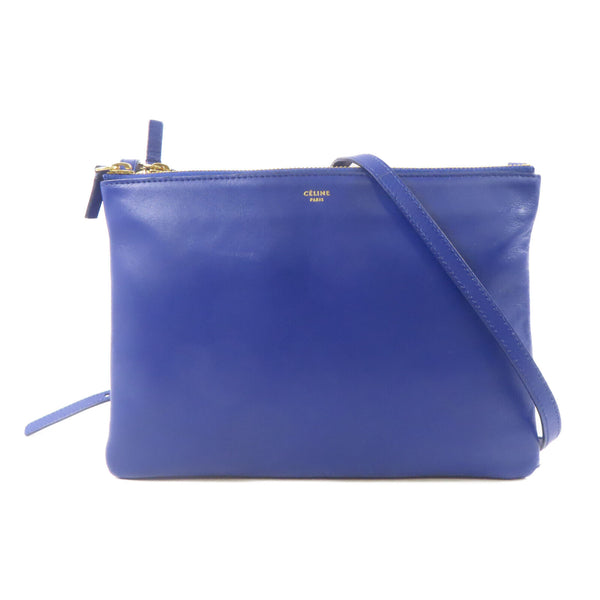 CELINE GHW Trio Bag Shoulder Bag Lambskin Leather Blue