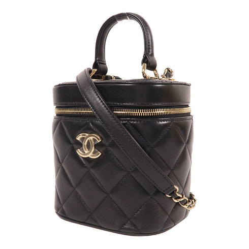 CHANEL CC GHW 2 Way Shoulder Bag Lambskin Leather