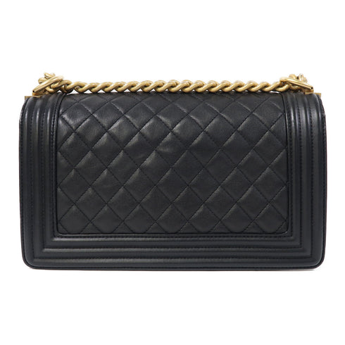 CHANEL Quilted CC GHW Boy 25 Chain Shoulder Bag Lambskin Leather Black