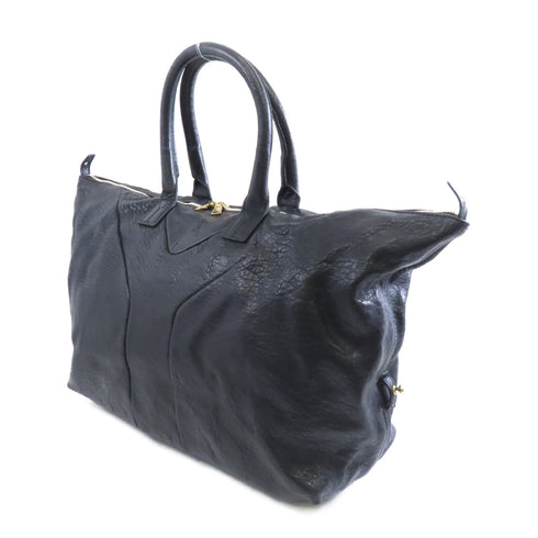 YVES SAINT LAURENT YSL GHW Handbag 200314 Embossed Leather Black