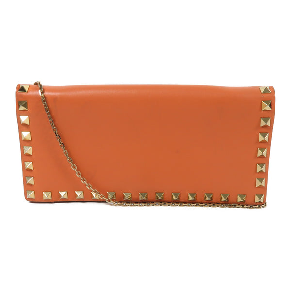 Valentino GHW Chain Shoulder Bag Calfskin Leather Orange Pink