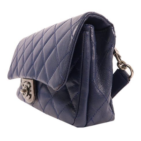 CHANEL CC Mattelasse Shoulder Bag Lambskin Leather Navy