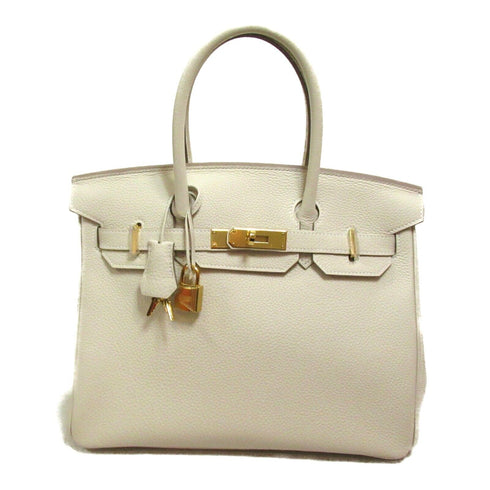 HERMES GHW Birkin 30 Hand Bag Togo Leather White
