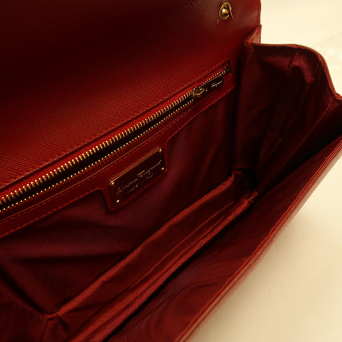 Salvatore Ferragamo GHW Chain Shoulder Bag Calfskin Leather Red v1