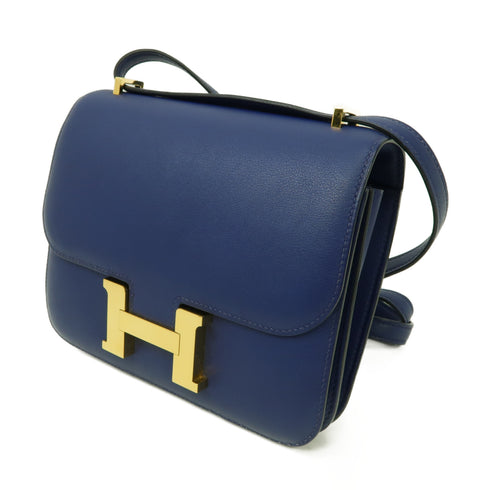 HERMES GHW Constance Mini Shoulder Bag Swift Leather Bleu Saphir