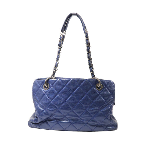 CHANEL Quilted CC SHW Chain Shoulder Bag Calfskin Leather Blue v6