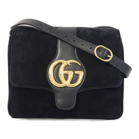 GUCCI GG GHW Shoulder Bag 550126 Suede Leather Black