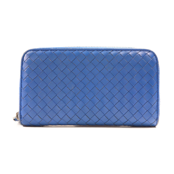 BOTTEGA VENETA BV Long Wallet Intrecciato Leather Blue