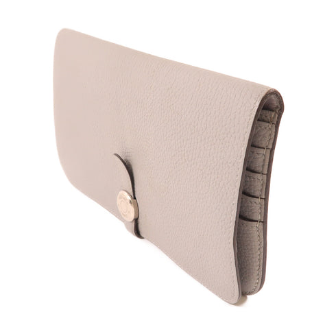 HERMES PHW Dogon MM Wallet Togo Leather Gray Grey