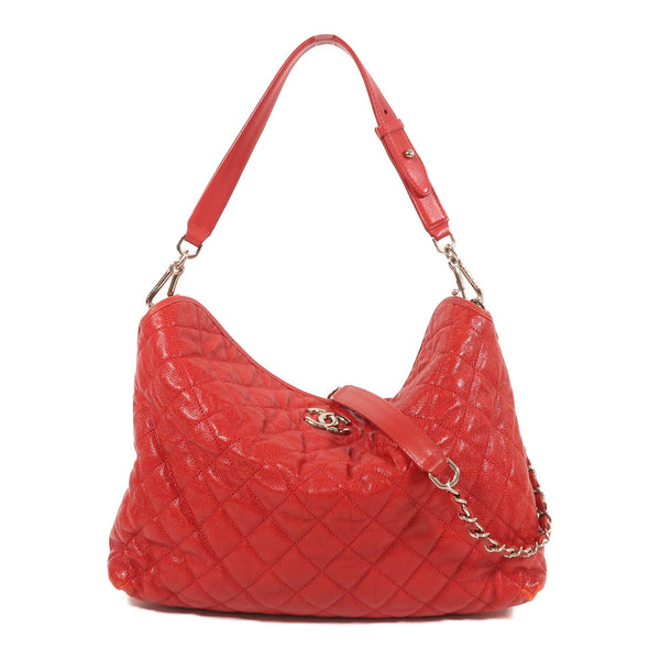 CHANEL CC SHW Shoulder Bag Calfskin Leather Red