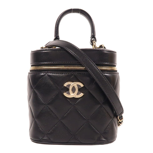 CHANEL CC GHW 2 Way Shoulder Bag Lambskin Leather