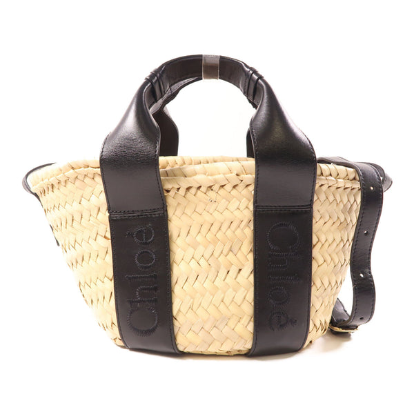 Chloe GHW Sense Small Basket 2 Way Shoulder Bag Handbag 31003196 Raffia Leather
