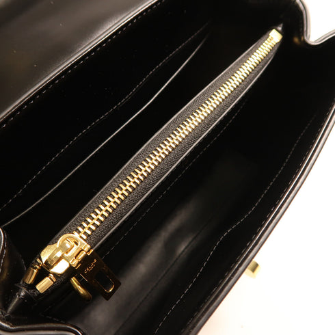 CELINE GHW Small 16 2 Way Shoulder Bag Handbag Calfskin Leather Black