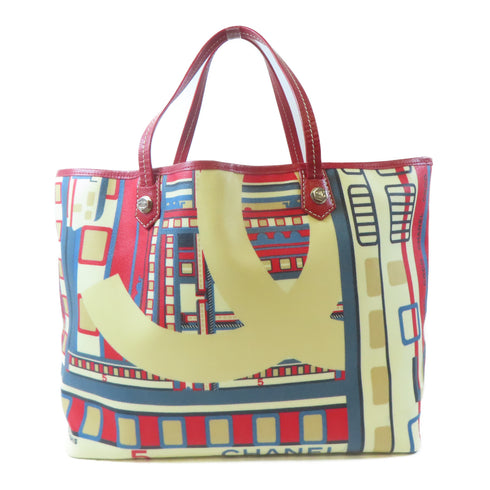 CHANEL CC SHW Tote Bag Canvas/Calfskin Leather Multi Color/Red