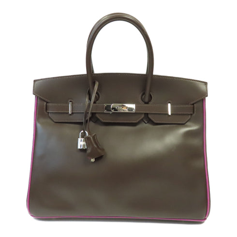 HERMES PHW Birkin 35 Handbag Swift Leather Ebene Brown