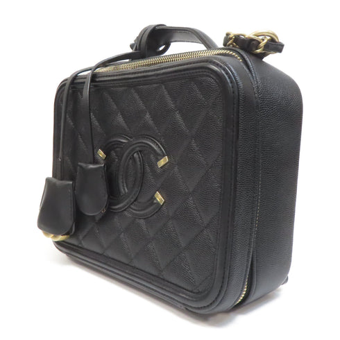 CHANEL Quilted CC GHW Vanity Case 2 Way Shoulder Bag A93343 Caviar Leather Black