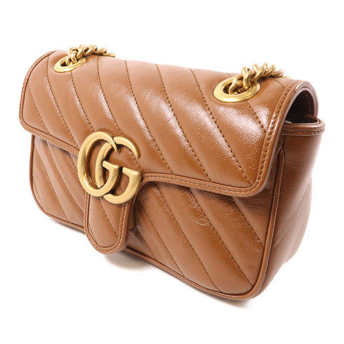 GUCCI GG GHW GG Marmont Shoulder Bag 446744 Lambskin Leather Brown