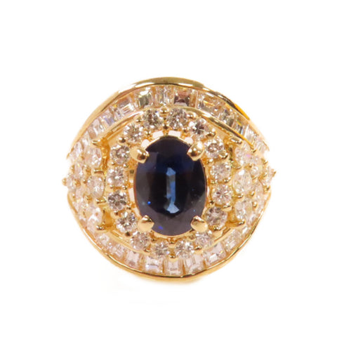 FINE JEWELRY 1.36ct Sapphire 1.8ct Diamond Ring 18K Yellow Gold US#5.25