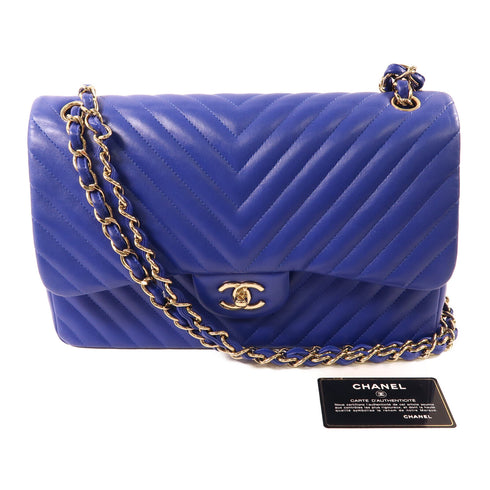 CHANEL CC GHW Chain Shoulder Bag Calfskin Leather Blue v1