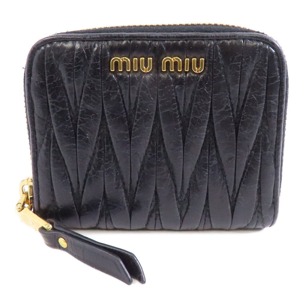 Miu Miu GHW Zipped Wallet Lambskin Leather Black