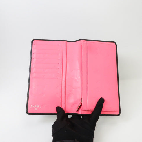 CHANEL Quilted CC SHW Cambon Line Long Wallet Calfskin Letaher Black