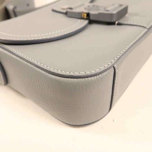 CHRISTIAN DIOR CD Saddle Shoulder Bag Calfskin Leather Gray